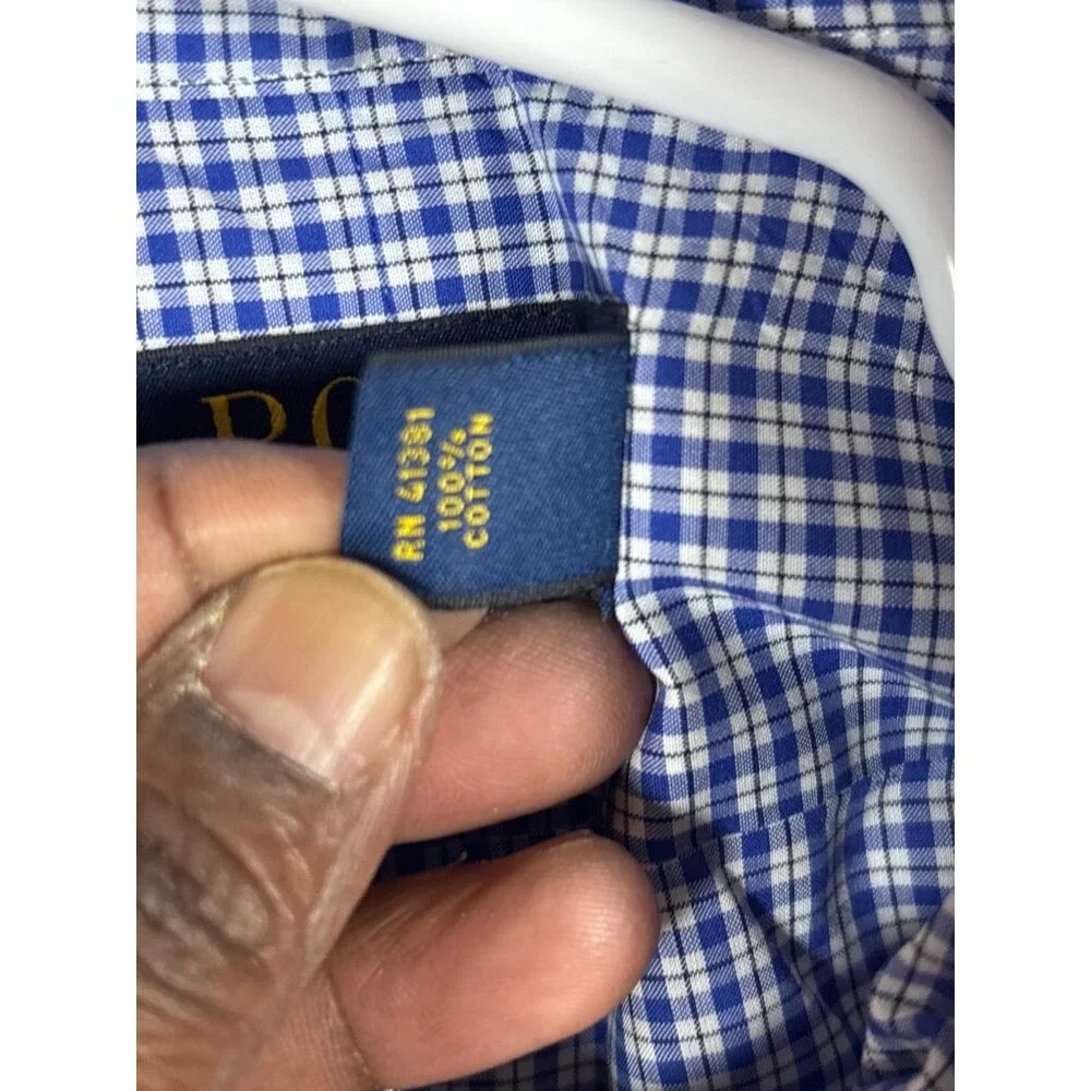 Polo Ralph Lauren‎ Mens Blue Gingham Check Dress Shirt XL